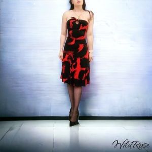 Michael Kors Collection Black & Red Strapless Tie Front Keyhole Dress SZ 4 Small
